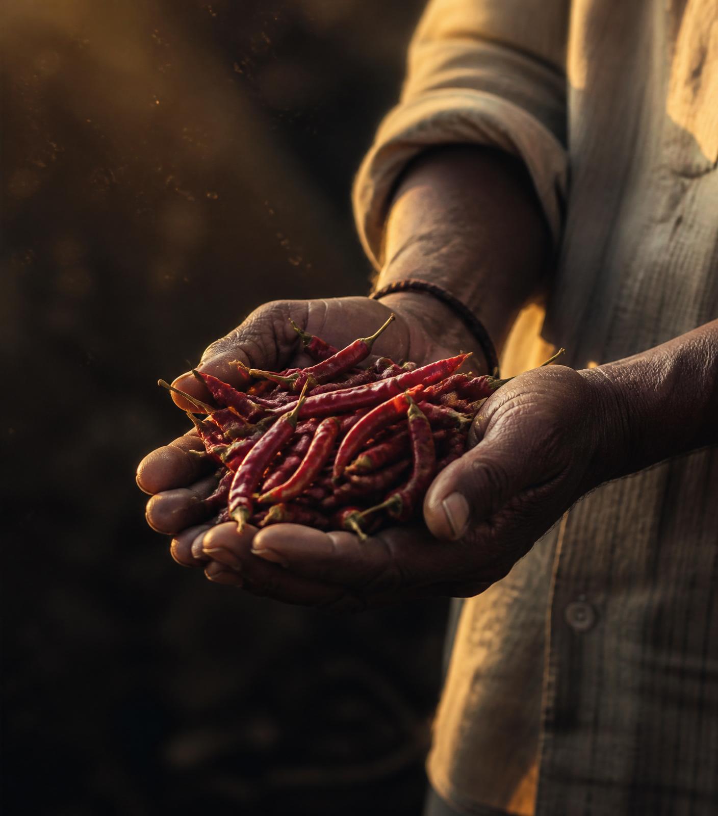 Hands sorting whole Indian spices before grinding